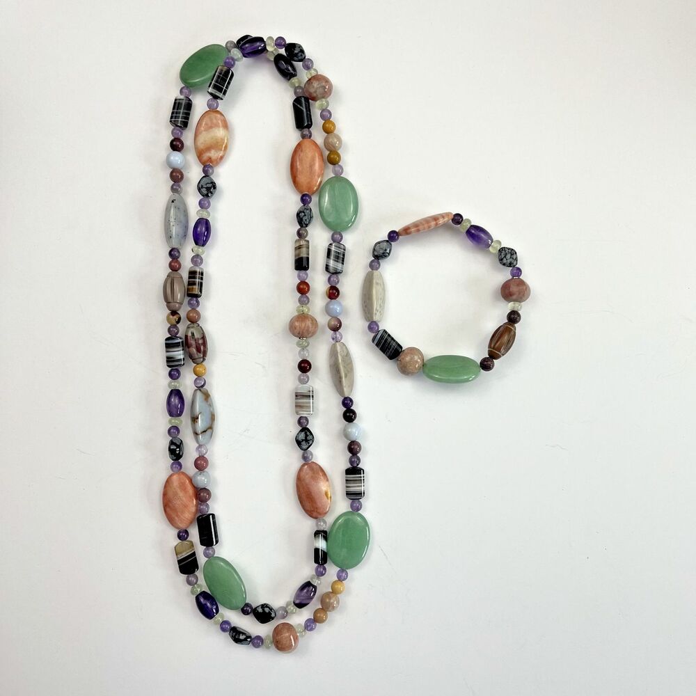 NEW Jay King Necklace Bracelet Set Long Multi Strand Bead Stone Sterling Silver‎